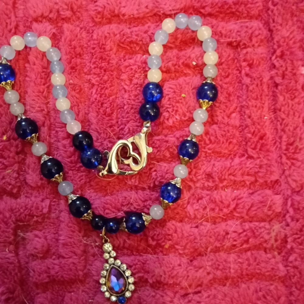 Elegant Blue and White Beaded Necklace